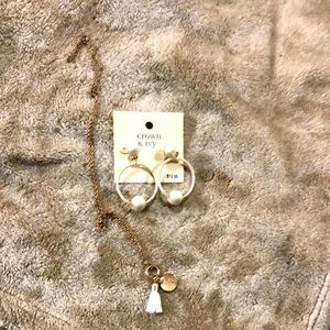 Crown & Ivy white drop earrings… with necklace with white tassel